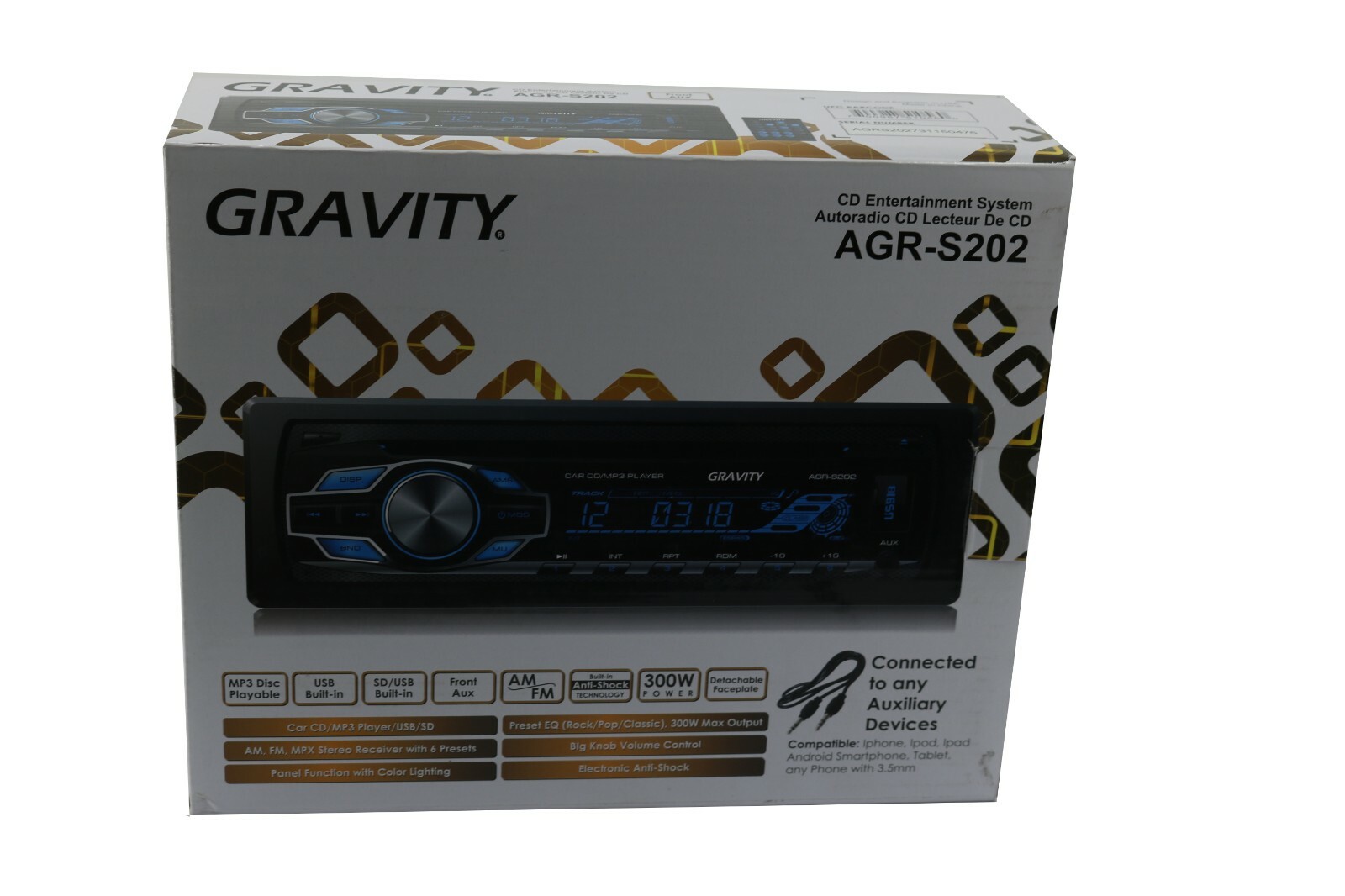 Gravity 1- Din Car Stereo Receiver AGR-S202 CD Entertainment System w/USB