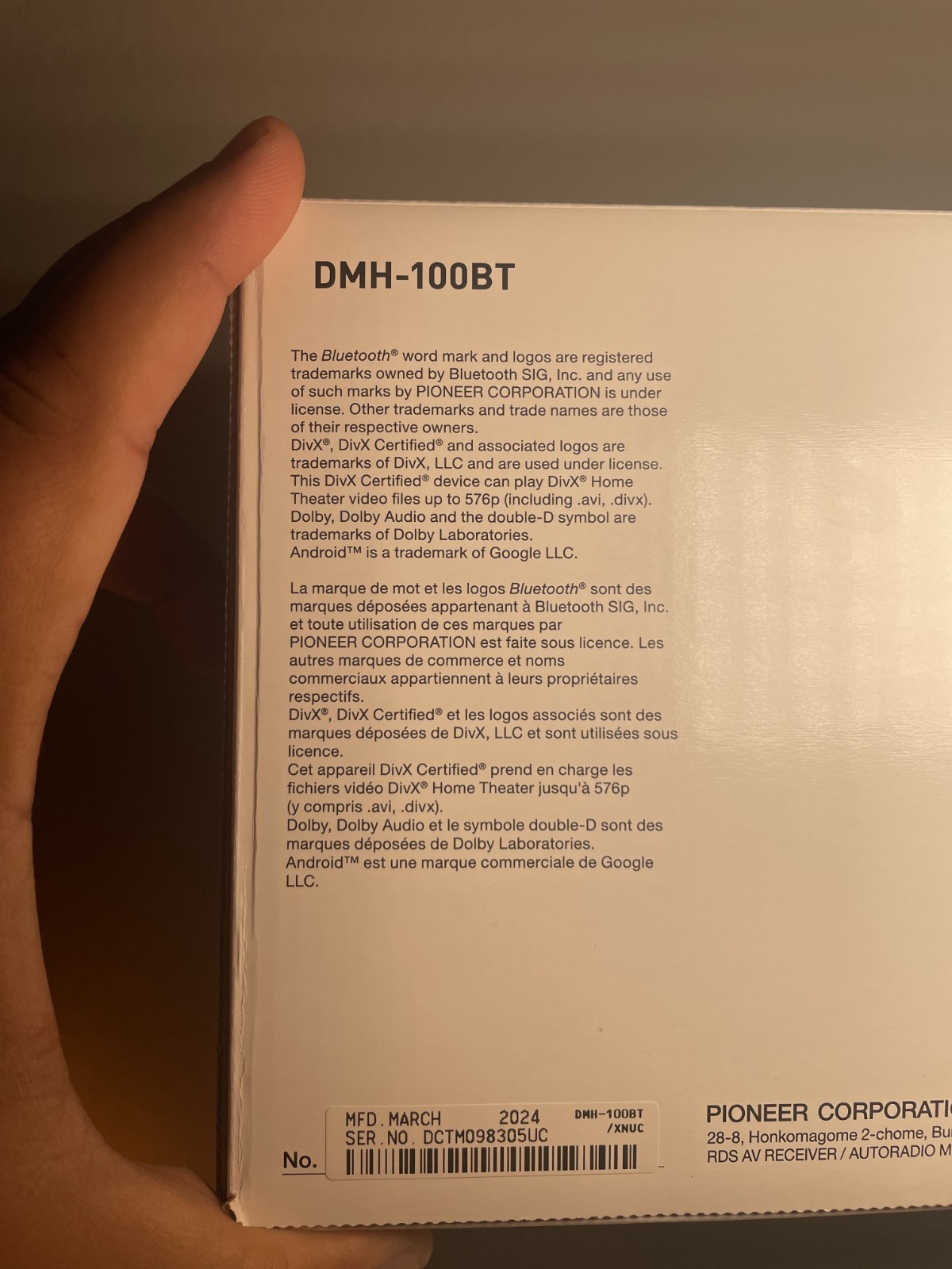 Pioneer DMH-100BT, Touchscreen, Bluetooth, USB, Receiver Stereo BRAND NEW