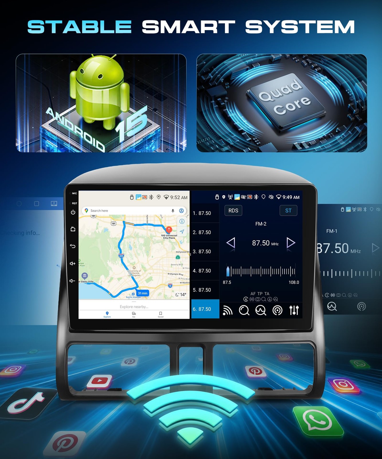Podofo 9 Inch 5G Wifi Car Stereo For Honda Crv 2002-2006 Radio Android 15