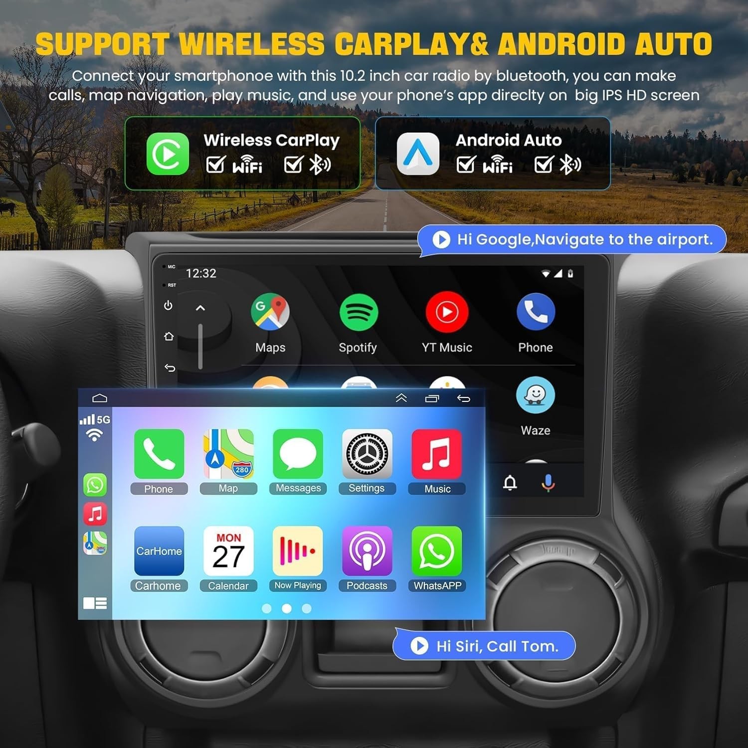 8Core 64GB 10.1 Inch QLED Car Radio For Jeep Wrangler 2015