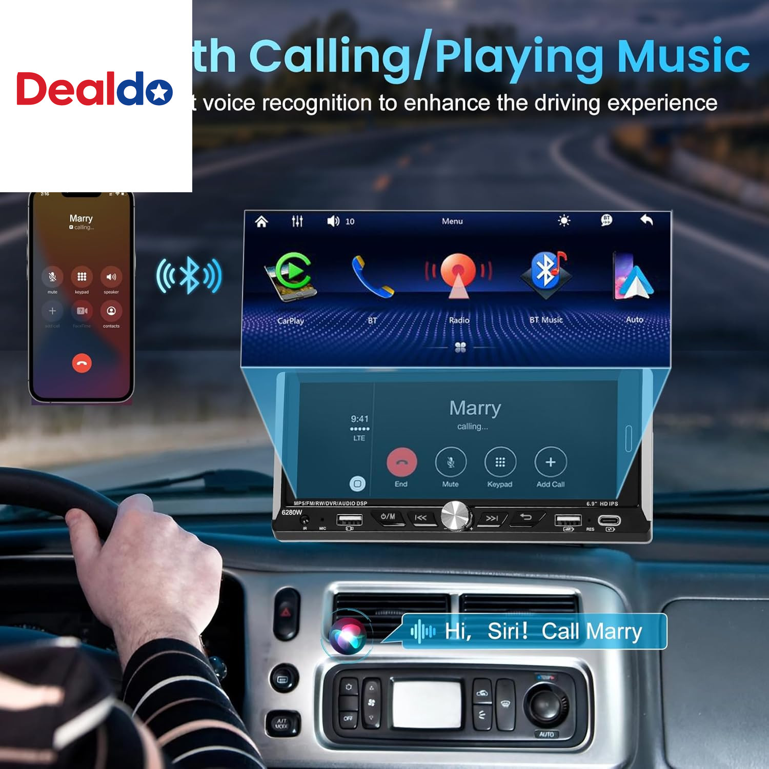 Single Din Car Stereo with Wireless Apple Carplay Android Auto, 6.9″ IPS Touchsc
