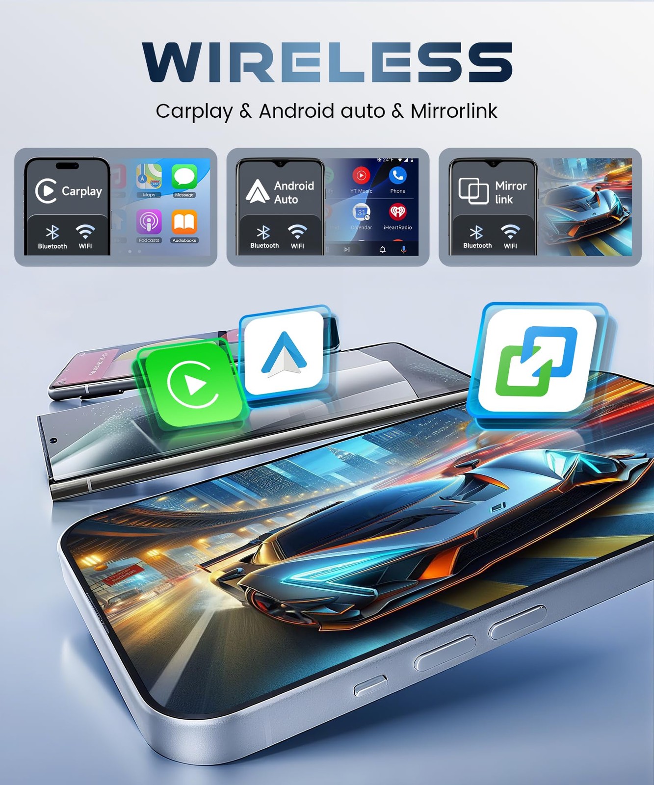 4GB+64GB Double DIN Car Stereo 8(4+4) CORE Android 13.0 Head Unit, Wireless
