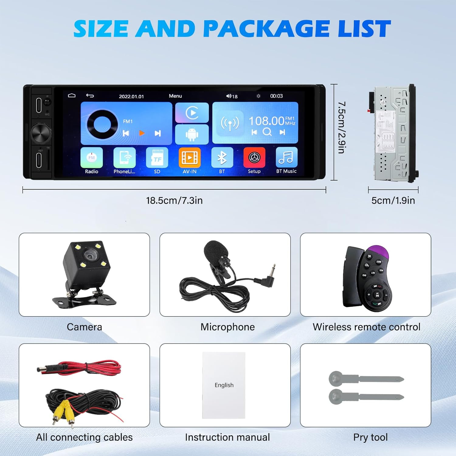 Single Din Car Radio – Car Stereo with Wireless Apple Carplay Android Auto, 6.9″