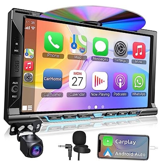 Double Din Car Stereo with CD/DVD Player – CarPlay & Android Auto – Car Style A