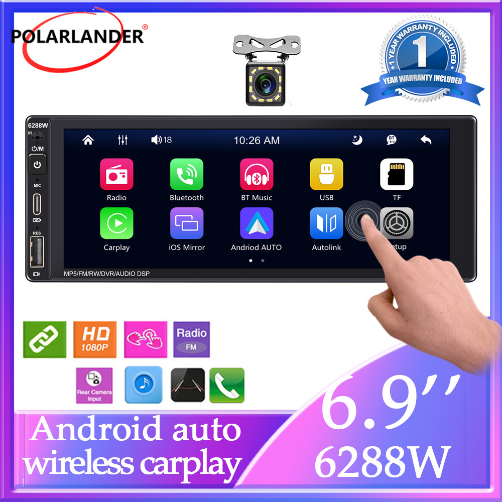 6.9″1Din Car Stereo Carplay Android Auto AI Voice Type-C Charge Bluetooth+Camera