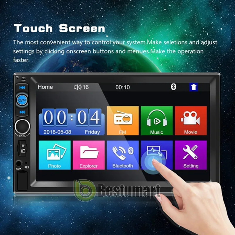 7″ Double 2 DIN Car MP5 Player Bluetooth Touch Screen Stereo Radio With Camera