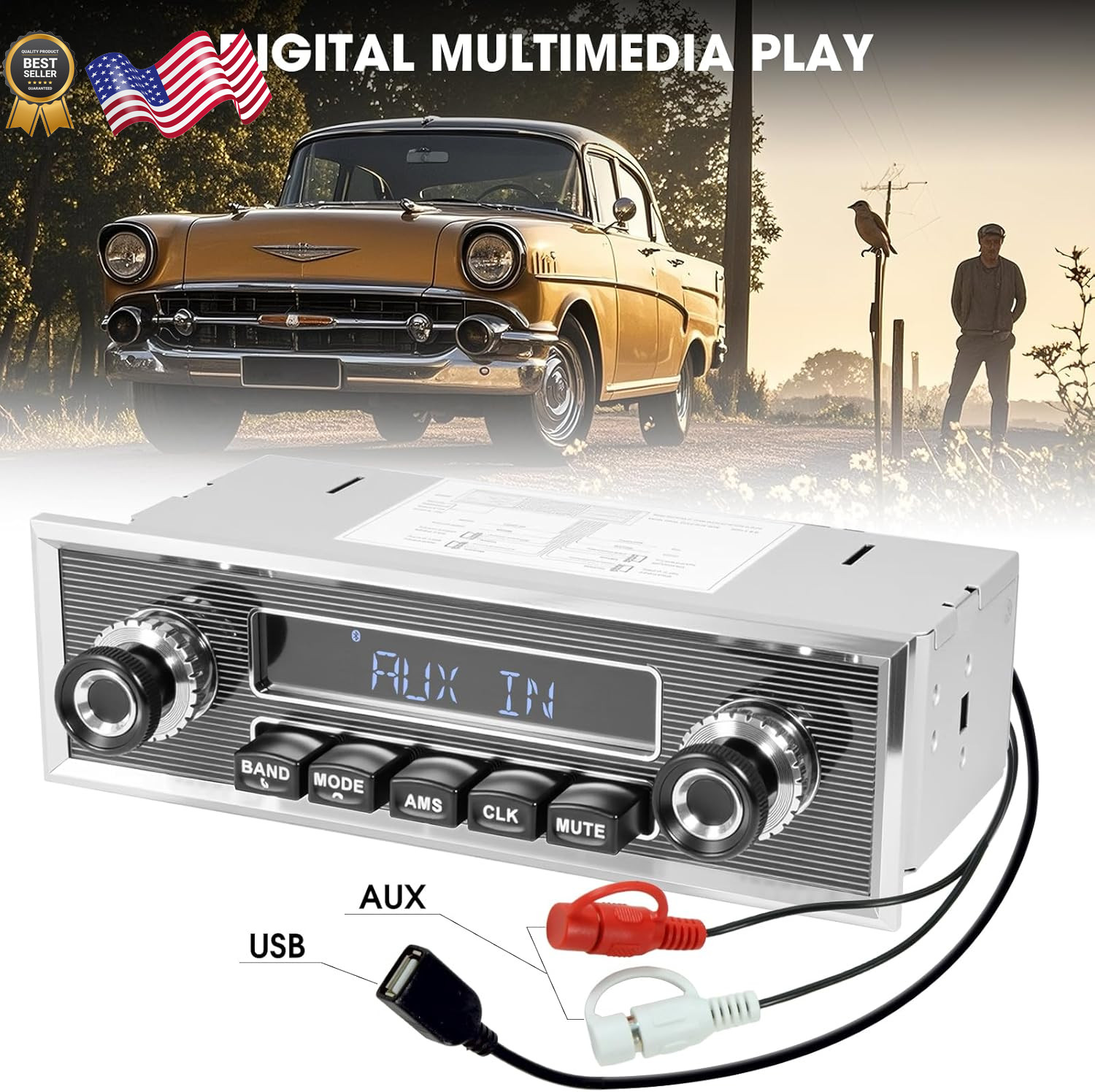 Bluetooth Retro Radio for Classic Vehicles: Single Din Vintage Stereo for Car