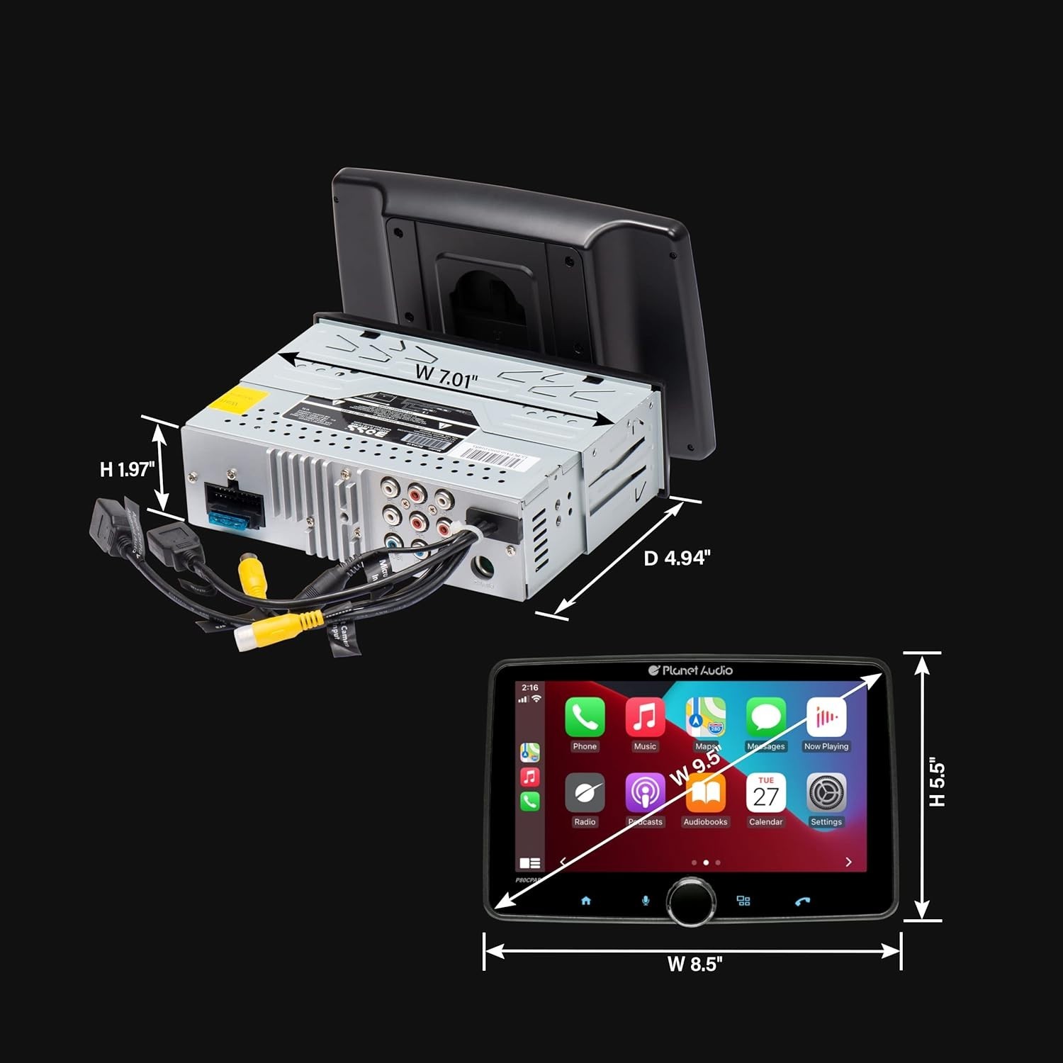Planet Audio P80CPAP 8 in. Car Stereo Apple CarPlay, Android Auto, Single Din-OP