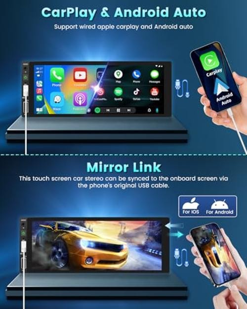 6.9 Inch Car Stereo Carplay Android Auto Touchscreen Car Radio Single Din