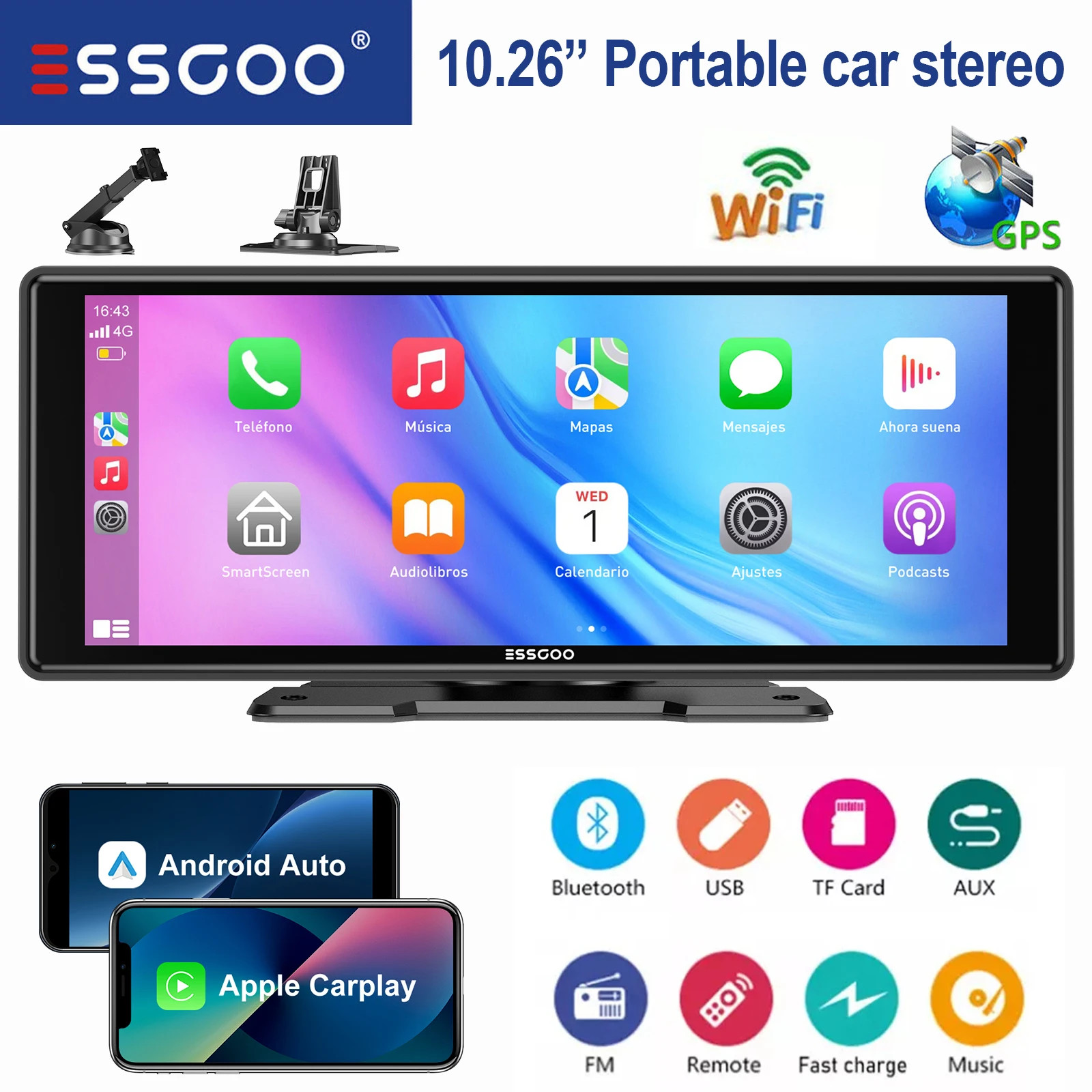 ESSGOO 10.26 portable universal car stereo Radio HD Tour screen GPS Navi WIFI