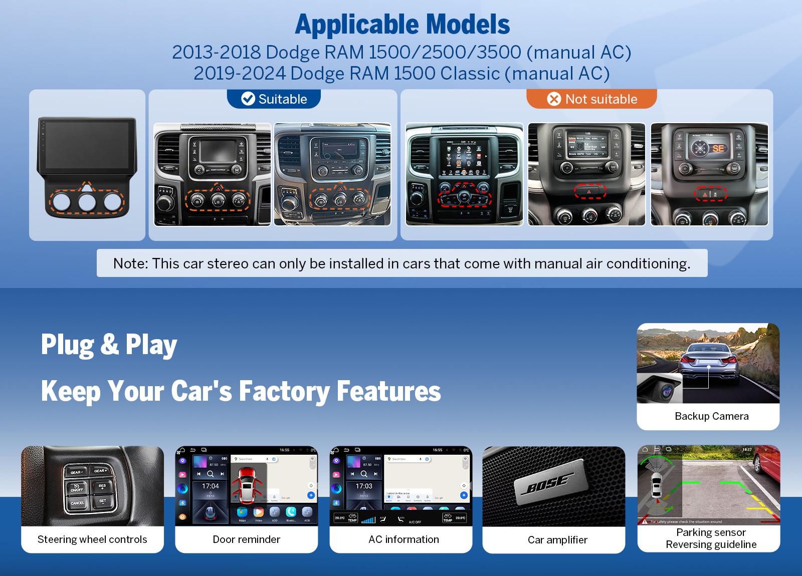 For Dodge RAM 1500 2500 3500 2014 2015 Eonon Android 14 Carplay Car Stereo Radio