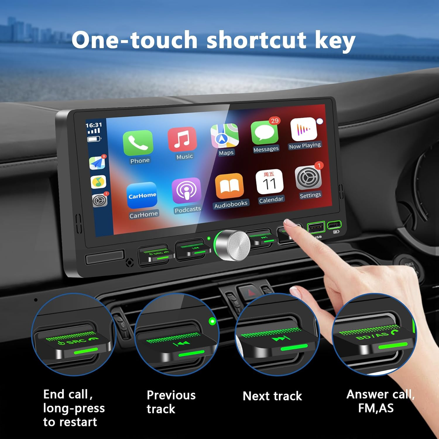 Single Din Touchscreen Radio with Wireless Apple Carplay & Android Auto, 6.9″ IP
