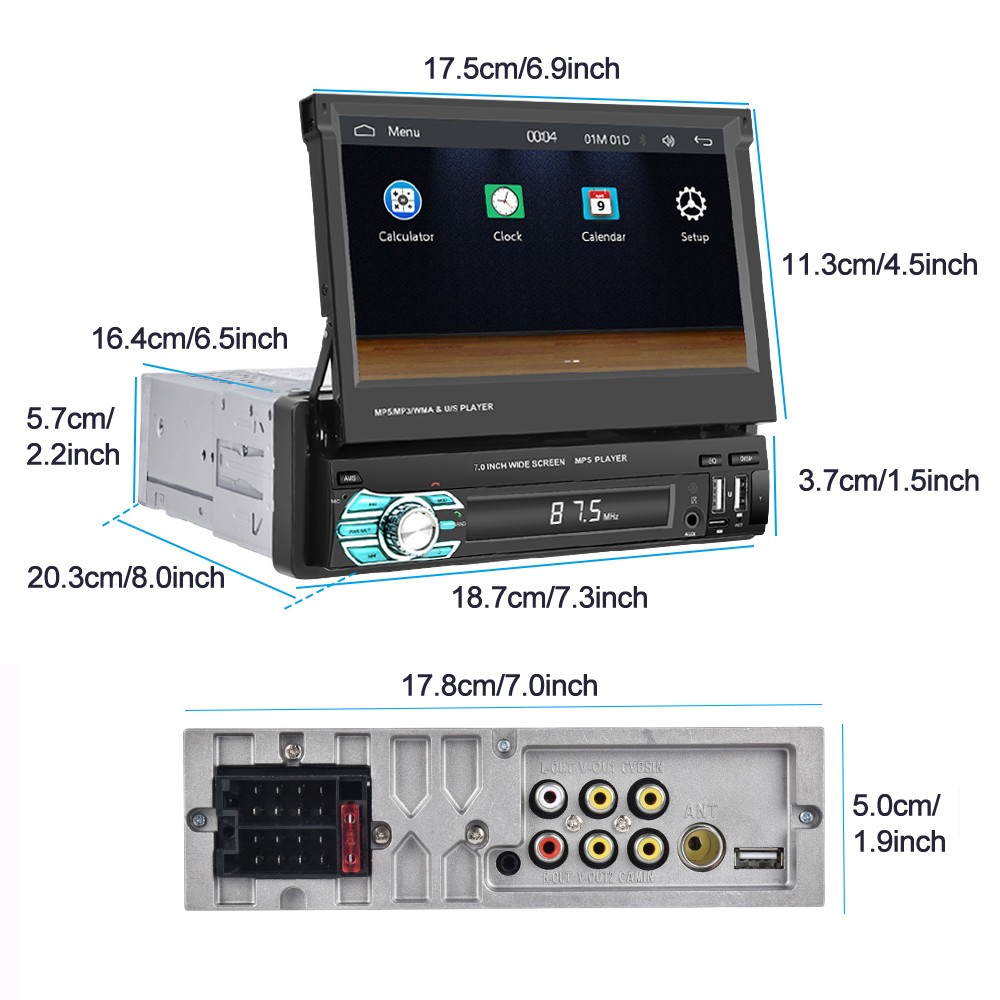 7″ Car Radio Single 1Din Retractable Wireless CarPlay Stereo Touch Screen BT FM