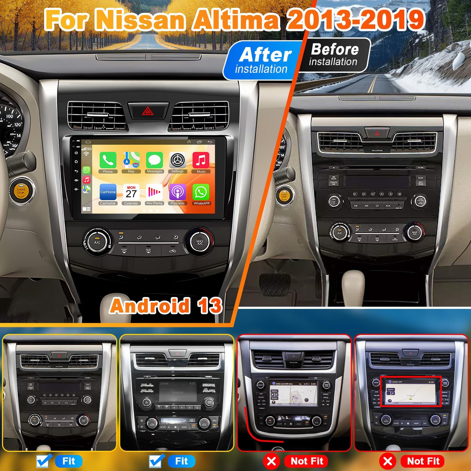 For 2013-2018 Nissan Altima 2GB+64GB Radio Android 13.0 Car Stereo Apple Carplay