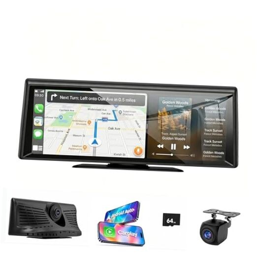 Wireless CarPlay Screen with 2K Dash Cam, 8.1″ Portable 8.1 Inch CarPlay