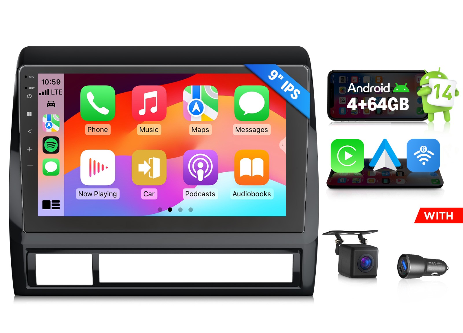 Android 14 4+64 9″ for Toyota Tacoma 2nd Gen 2005-2013 Car Radio CarPlay Upgrade