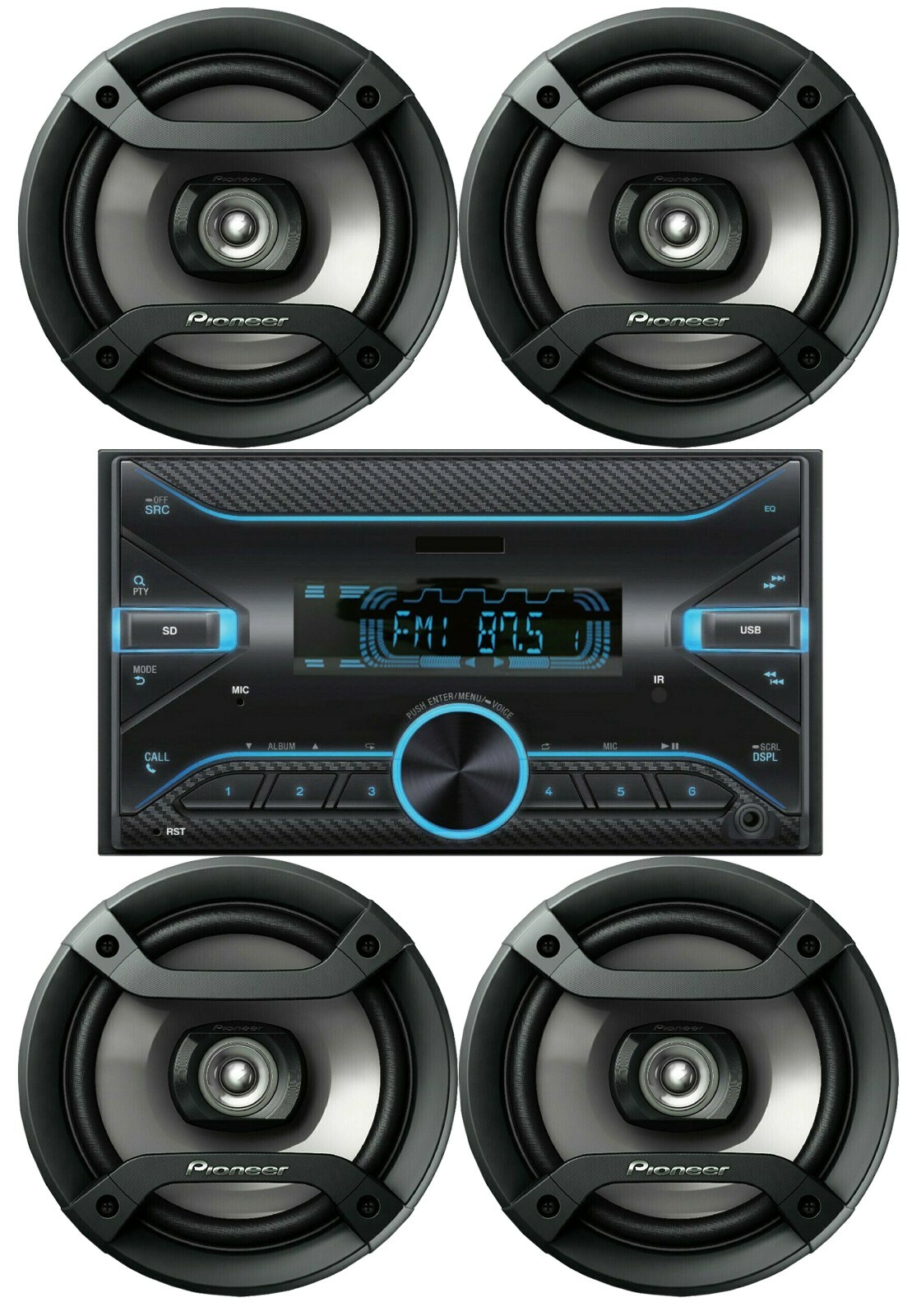4x Pioneer 6.5″ Speaker +2DIN AM/FM USB Bluetooth Digital Media Car Stereo 75x4w