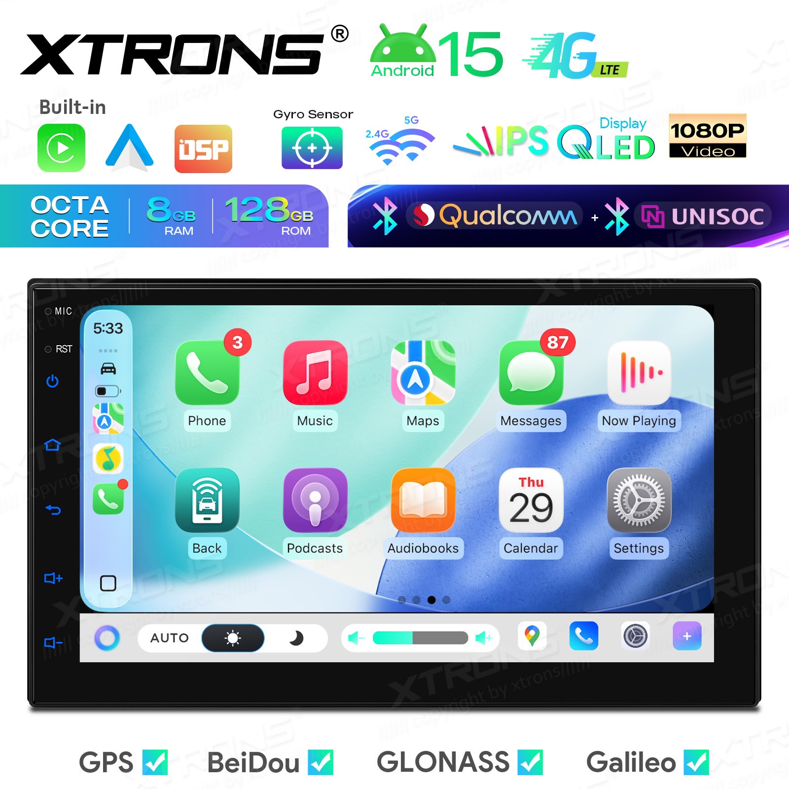Wireless CarPlay Android Auto Car Radio 7 inch Double Din Stereo GPS Navigation