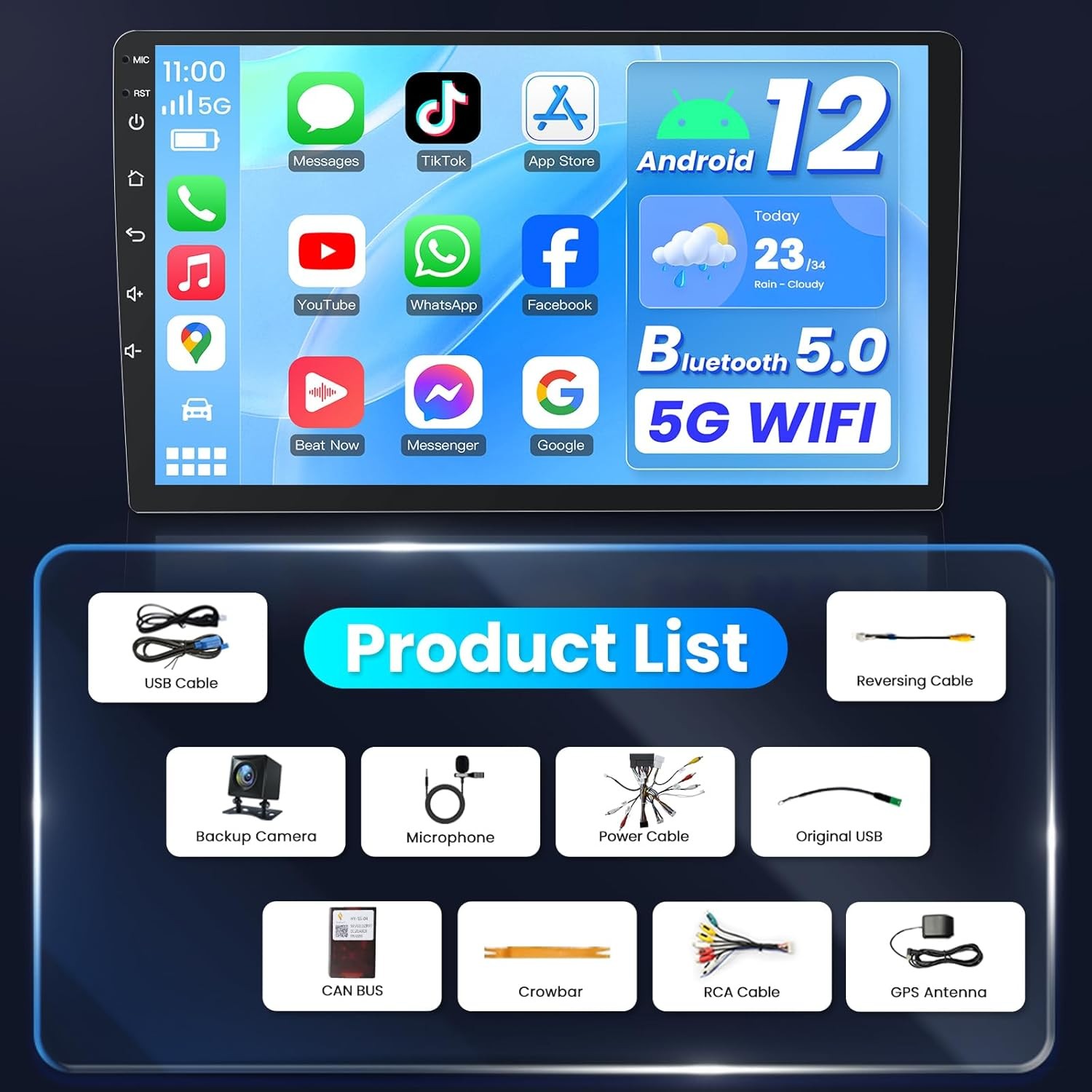 64G Car Radio for Hyundai Elantra 2014-2016 Carplay Android Auto 1280*800 GPS