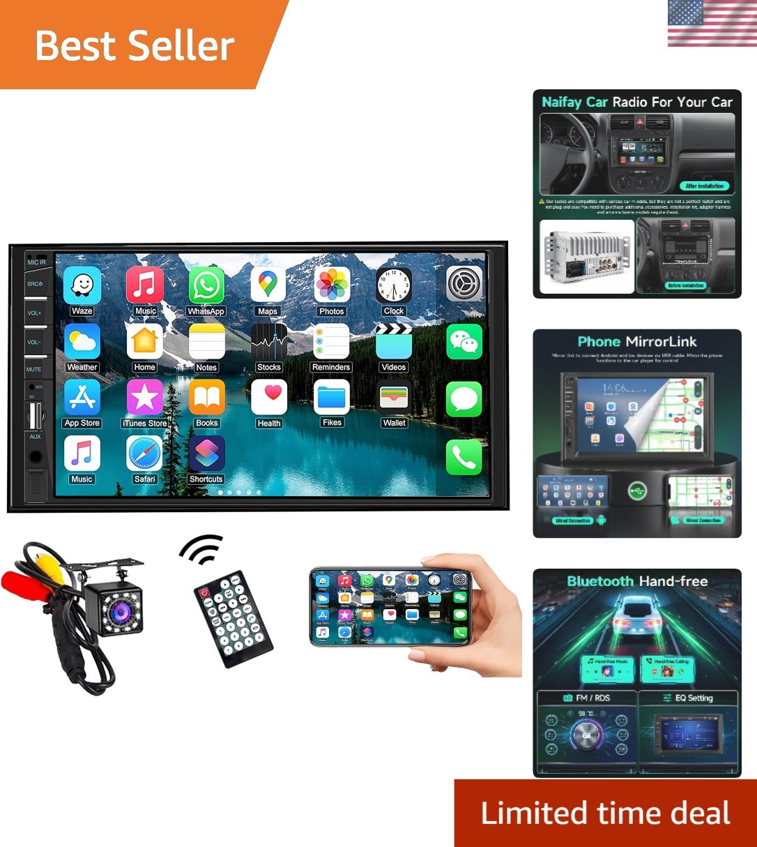 7-Inch Touchscreen Car Stereo with Bluetooth, Backup Camera, & Superior Sound
