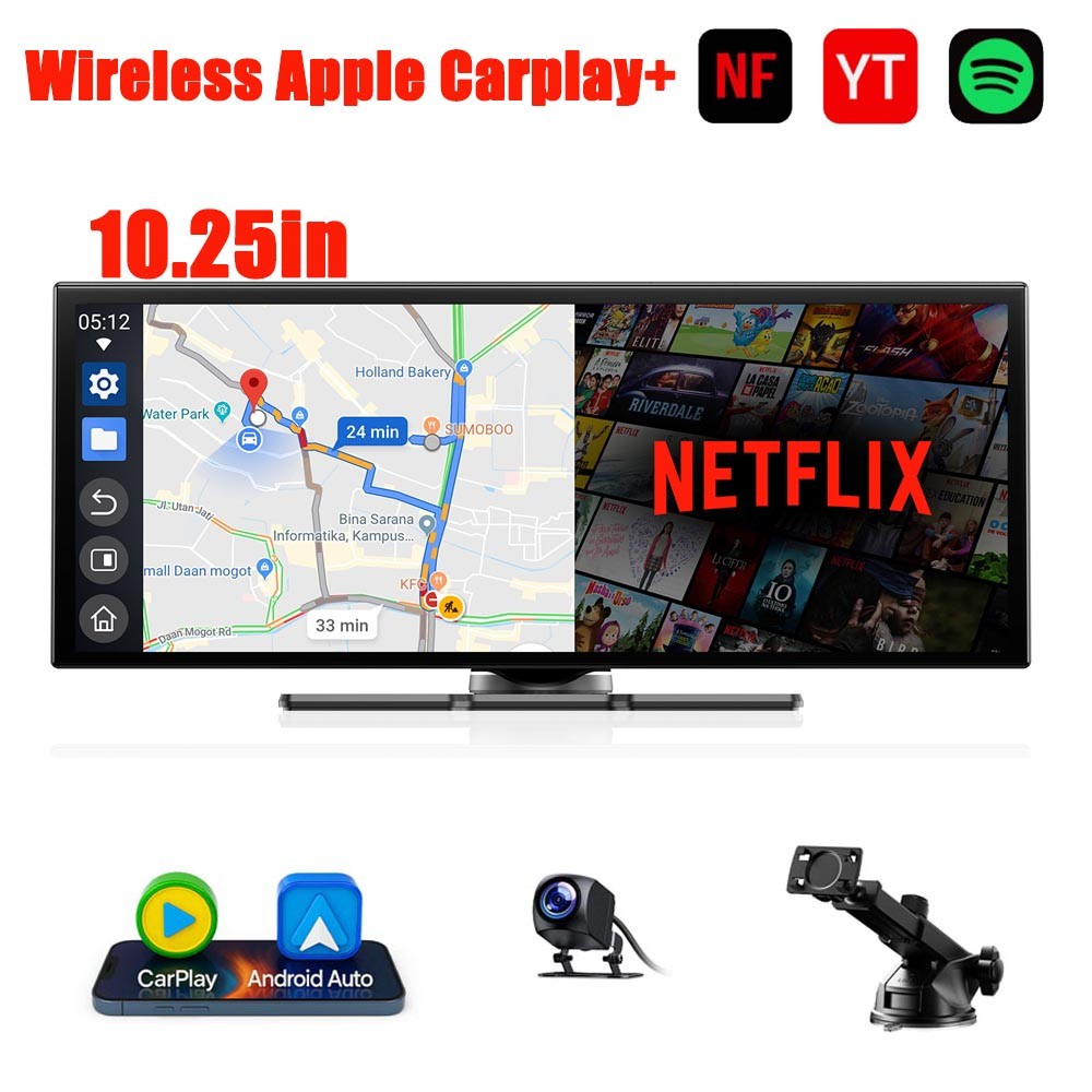 Volam 3 in1 10.25″ Wireless CarPlay AI Screen w/ Netflix YouTube Backup Camera