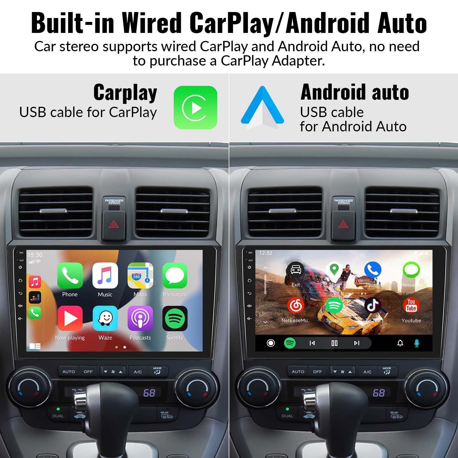9″ Touch Screen Car Stereo for Honda CRV 2007-2011, MP5 Player, Apple CarPlay, A