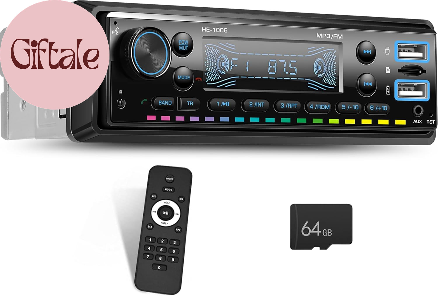 Single DIN Bluetooth Car Stereo FM Radio MP3 Player with 64GB TF Card