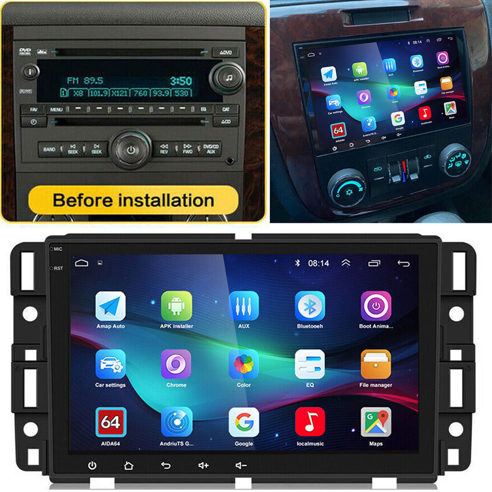 For 2007-2013 Chevrolet Silverado GMC Sierra Carplay Car Stereo Radio Android 15