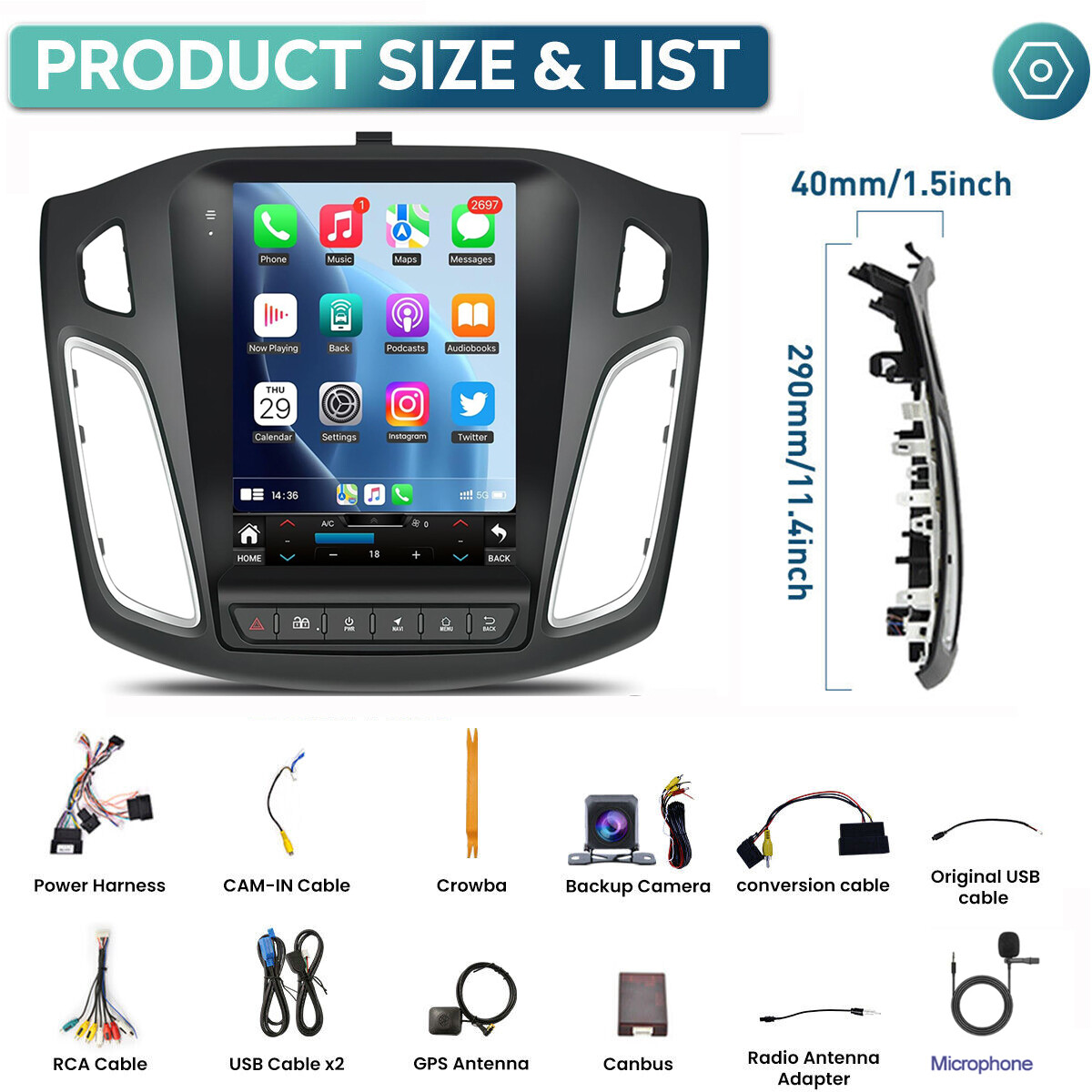 For 2012-2018 Ford Focus GPS Navi Android12.0 Car Stereo Radio 9.7″ Touch Screen