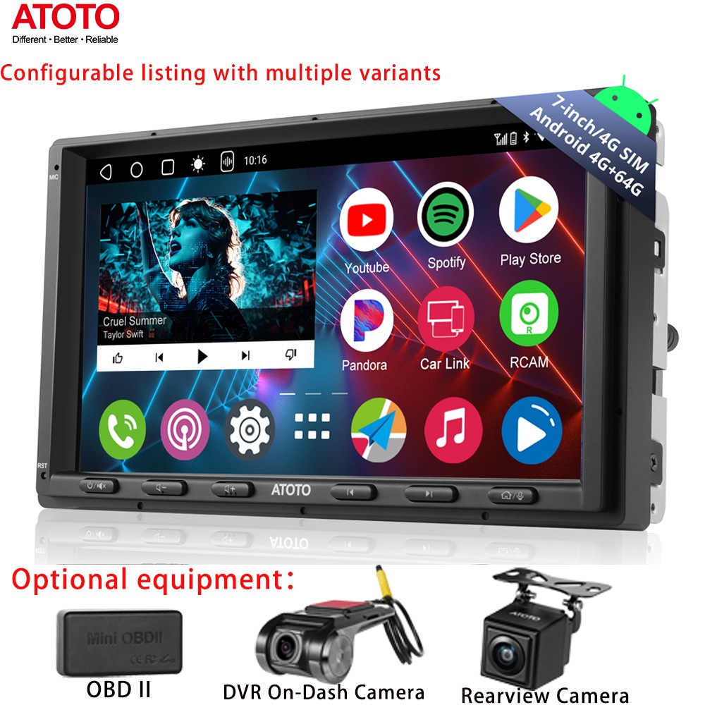 ATOTO OBDII 4G+64GB Android GPS Radio 7″ Receiver Carplay SiriusXM DVR On-Dash