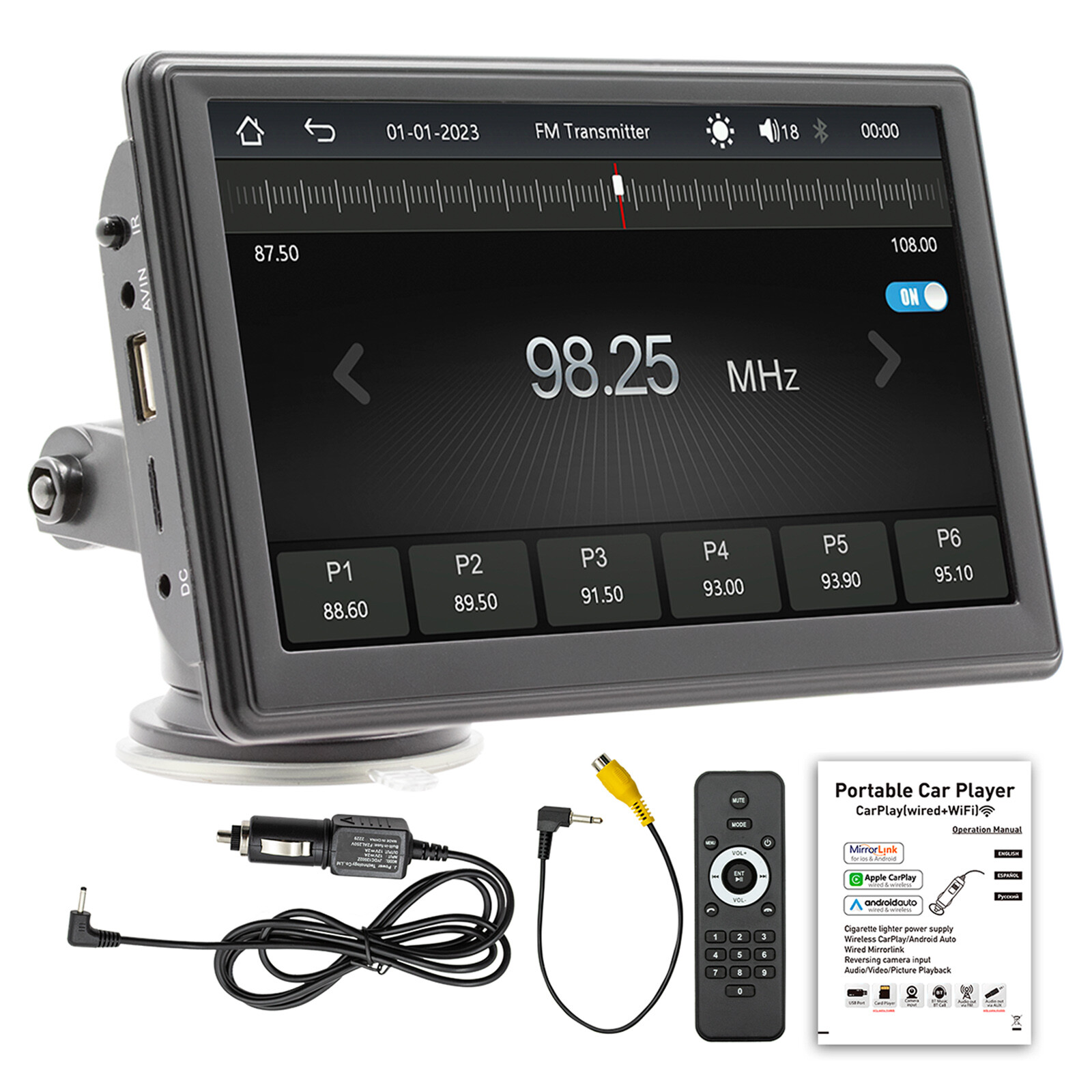 7″Portable Wireless Carplay Car MP5 Player Bluetooth Stereo Radio 4 LED Camera B