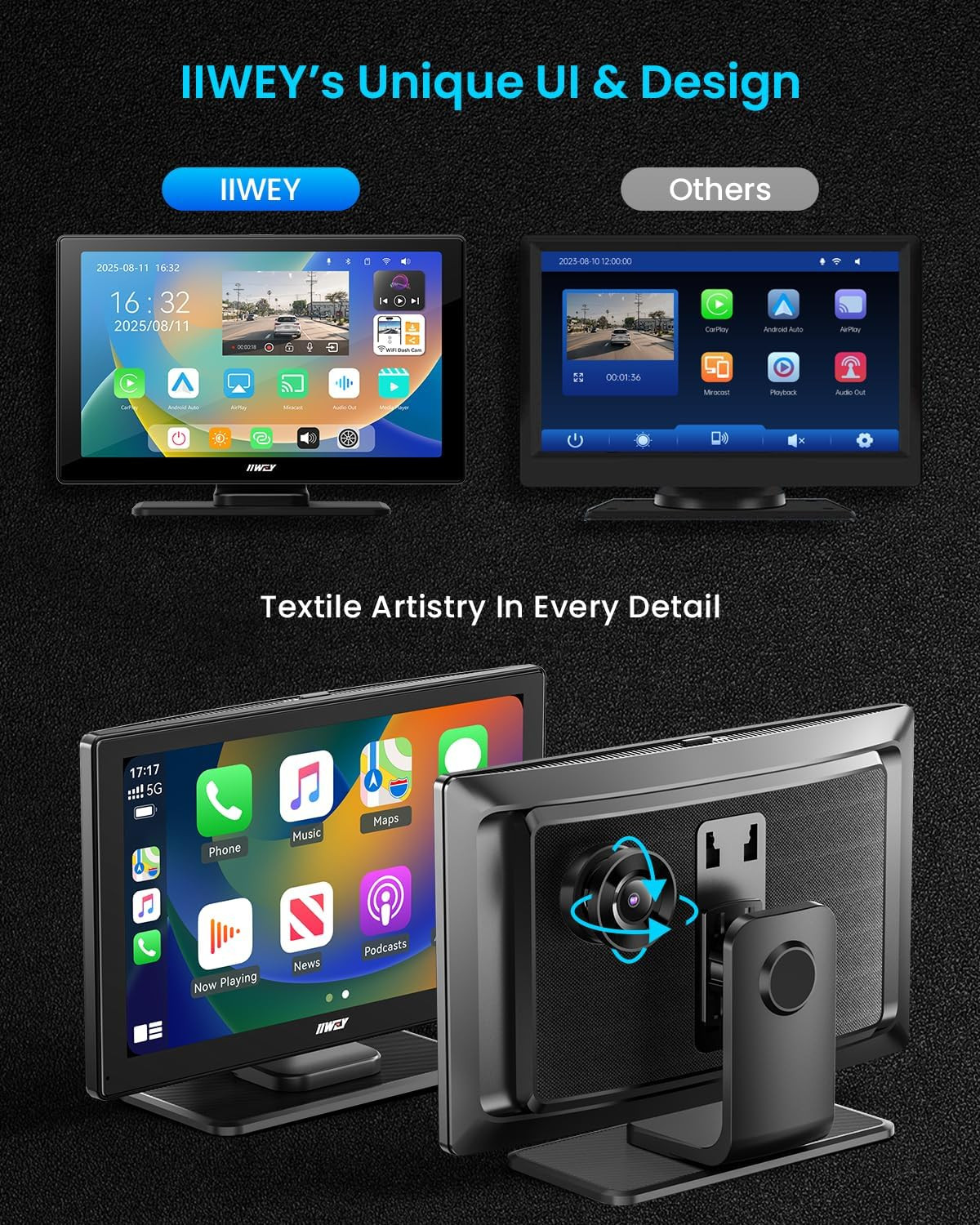 IK5 9″ Wireless CarPlay & Android Auto Screen with Dash & Backup Cameras