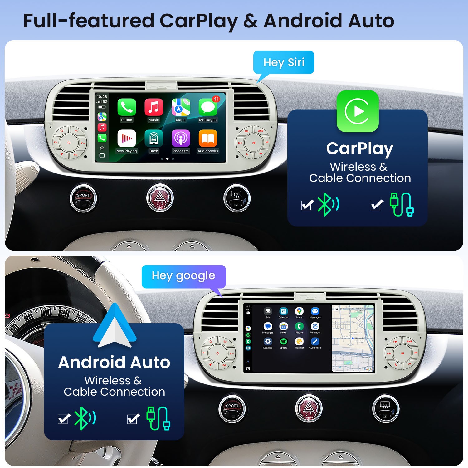 4G LTE Octa-Core CarPlay Android 13 Car GPS Stereo Radio WiFi 2+32G For Fiat 500