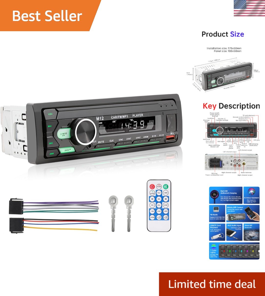 Stylish 12V Bluetooth LCD Car Stereo MP3 Player with Dual USB Charging