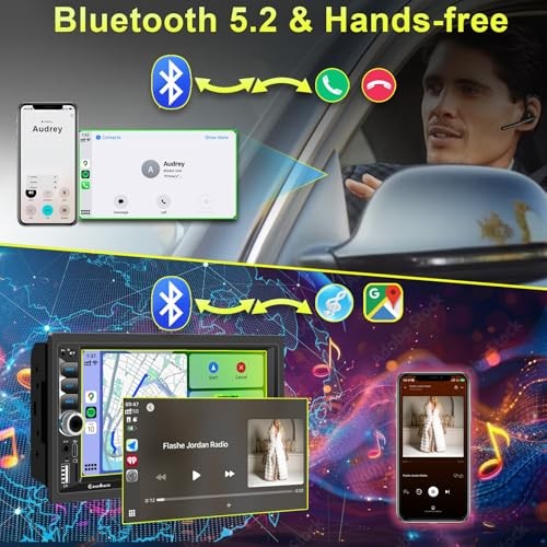 Wireless Apple CarPlay Double Din,7″ Car Bluetooth 5.2,FM Car Radio,IPS