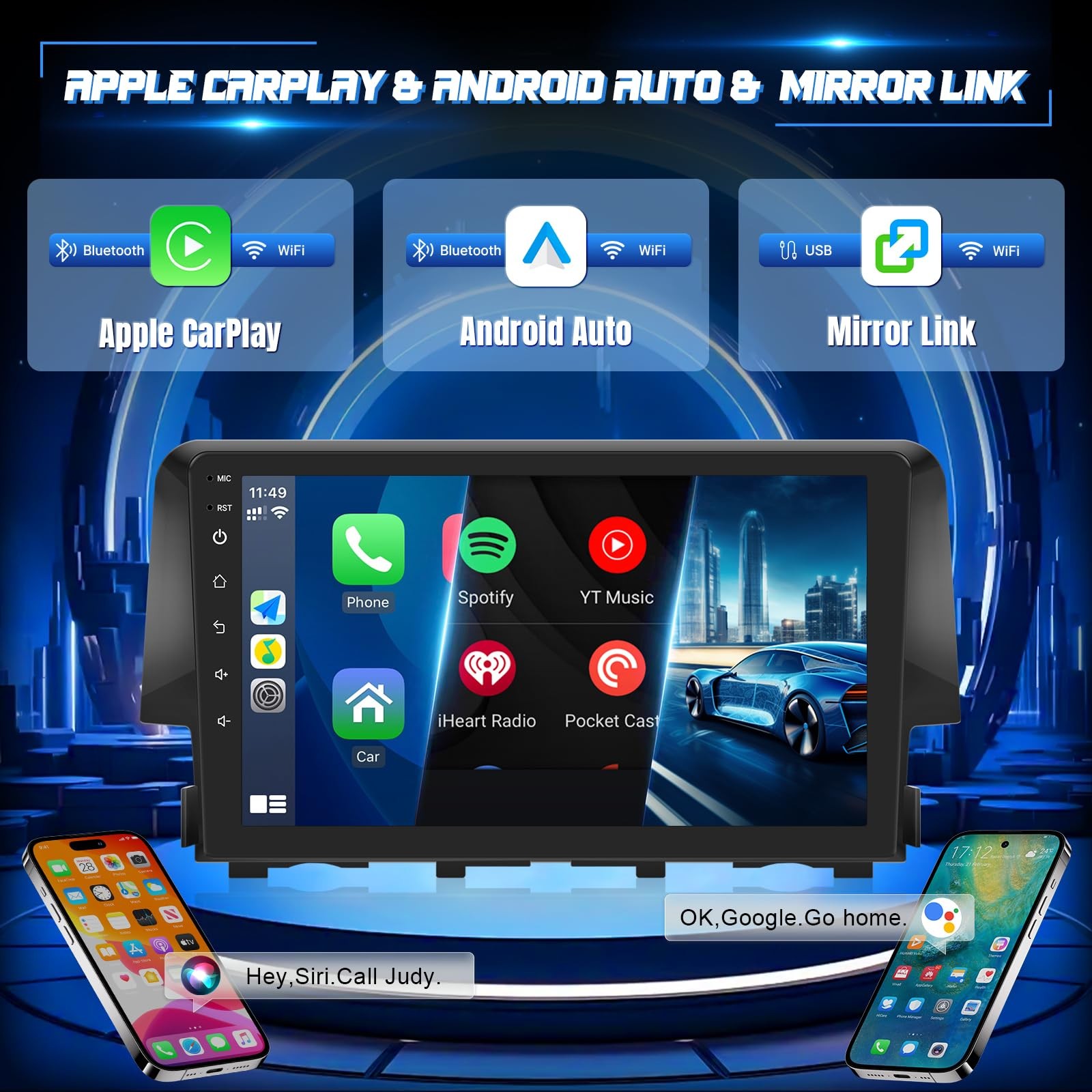 64G Car Stereo Radio for Honda Civic 2016-2021 Screen Carplay Auto 1280*800 GPS