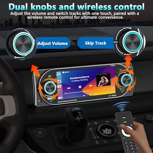Wireless Apple CarPlay Single DIN Car Stereo, HD Touchscreen, Bluetooth 6.0, USB