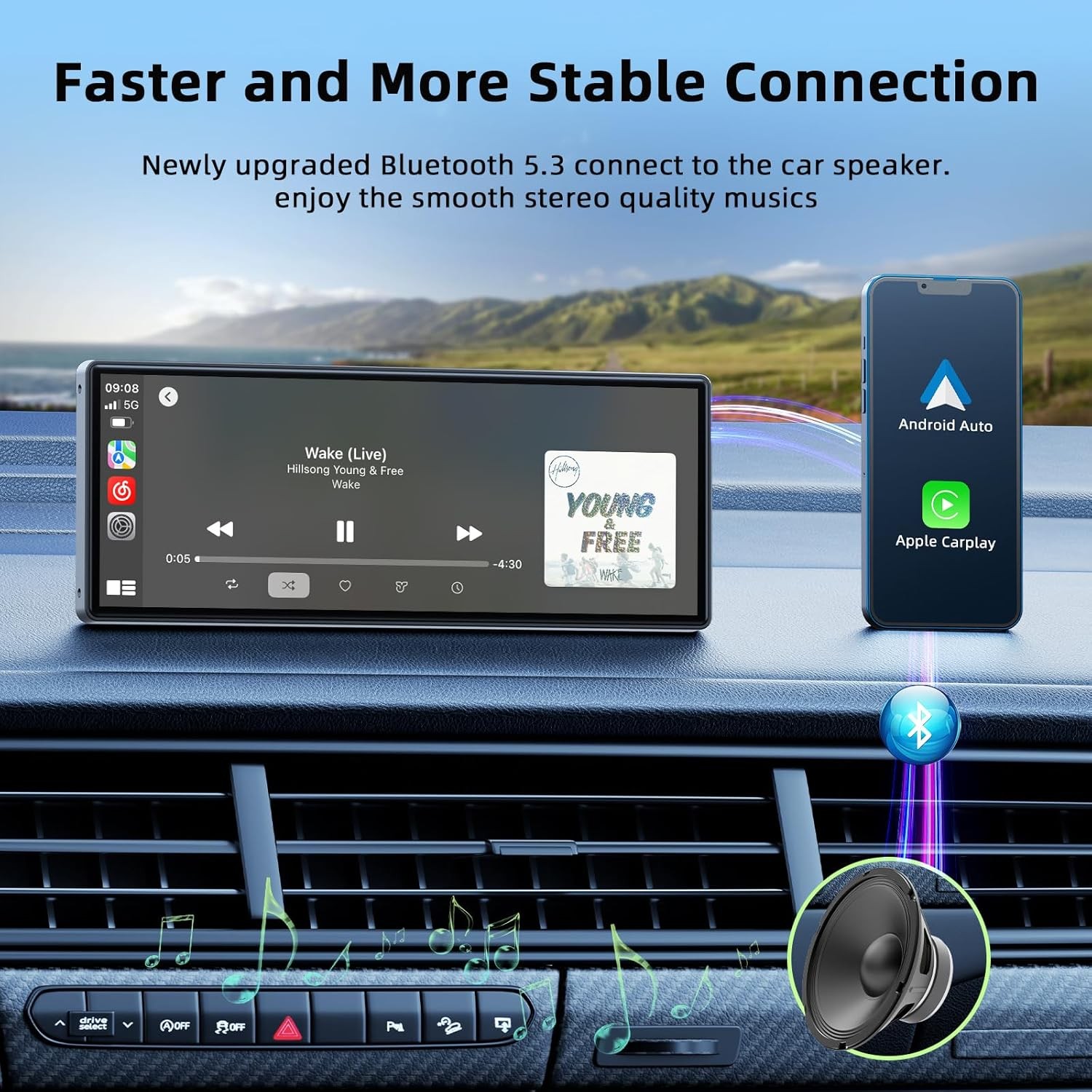 Portable Car Stereo Radio Wireless Apple Carplay & Android Auto FM 9.26in BT 5.3