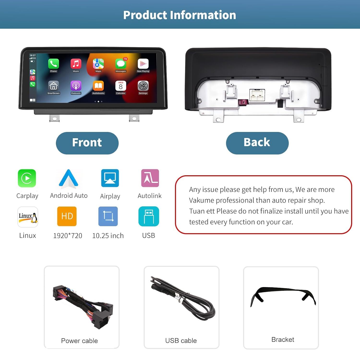 For BMW 1/2/3/4 Series F20 F30 NBT 10.25” Carplay/Android Auto Touchscreen