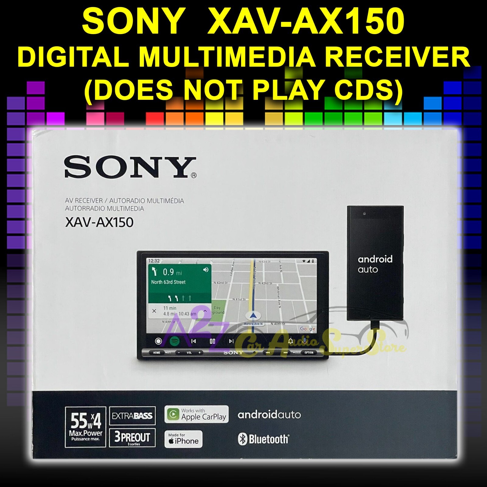 NEW SONY XAVAX150 XAV-AX150 6.95″ TOUCH SCREEN DOUBLE-DIN APPLE CAR PLAY ANDROID