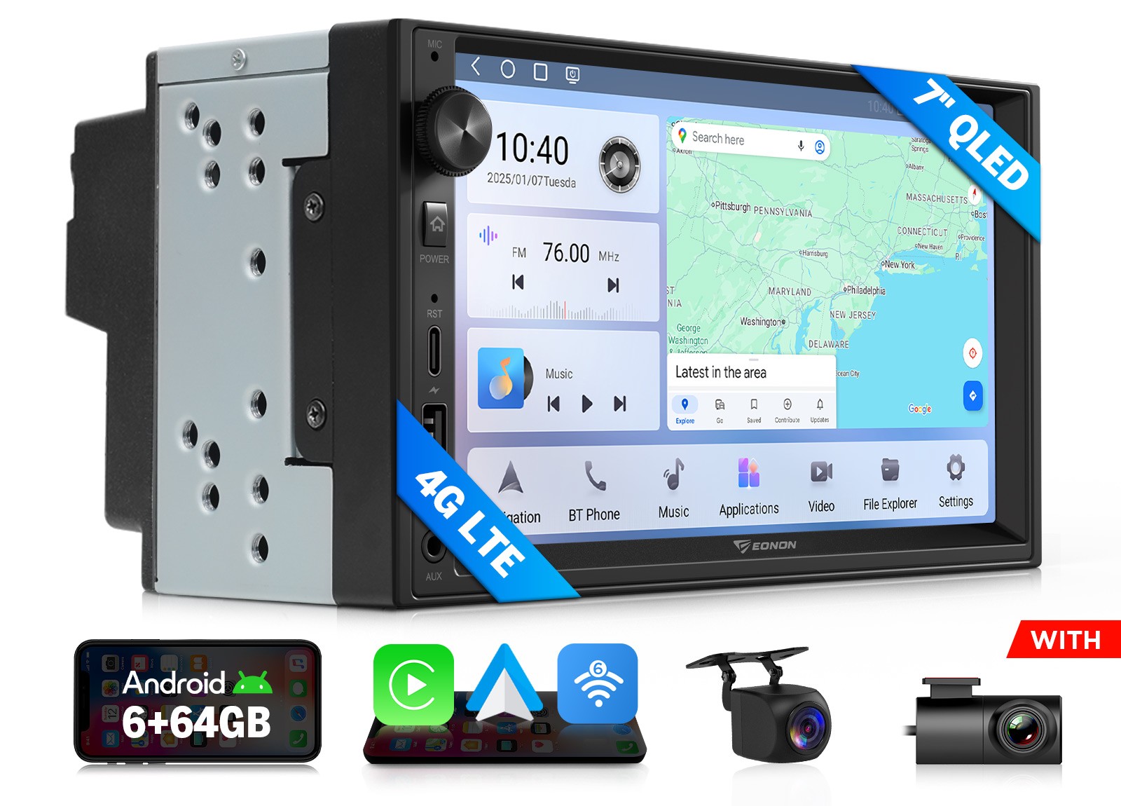 2Din 7″ QLED Android Auto 13 8Core Car Stereo CarPlay Radio GPS Navi WiFi 4G DSP