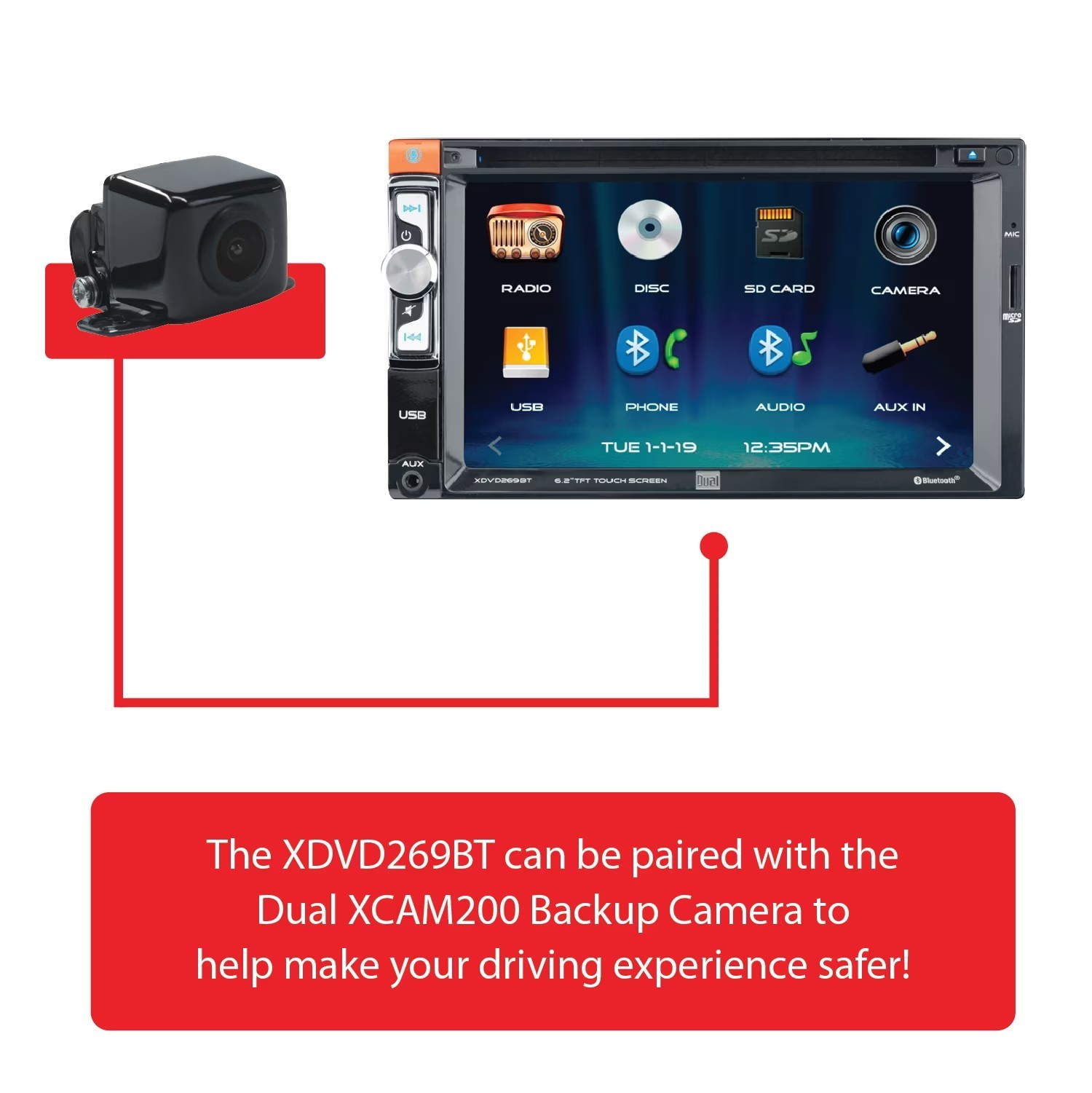 Car Stereo 6.2 Inch Double DIN Touch Screen Bluetooth CD DVD Receiver USB