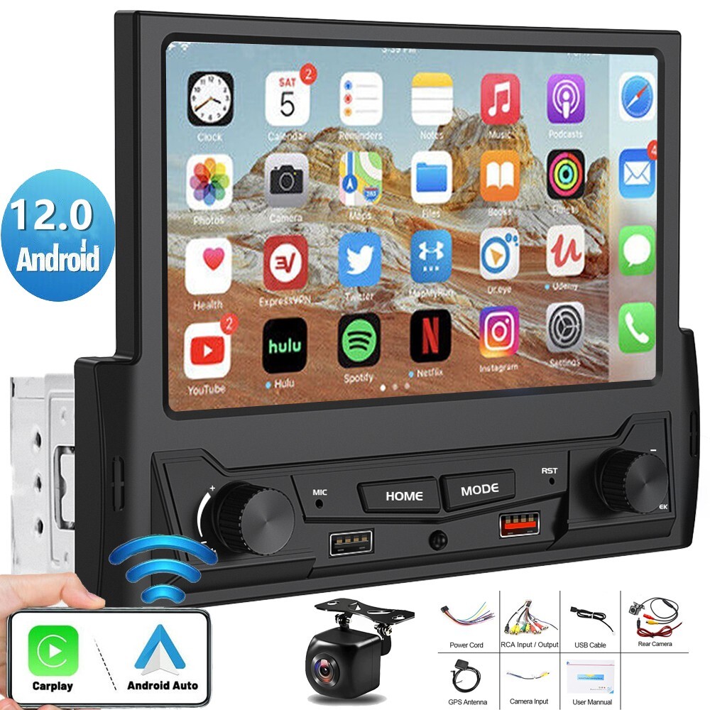 Carplay Single 1 DIN Car Stereo Radio GPS Wifi 7” Android12 Touch Screen+Camera