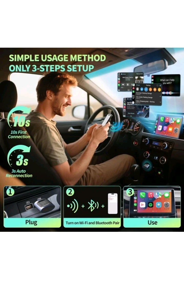 Wireless CarPlay Adapter 2-in-1 Wired to Wireless CarPlay & Android Auto Adapter