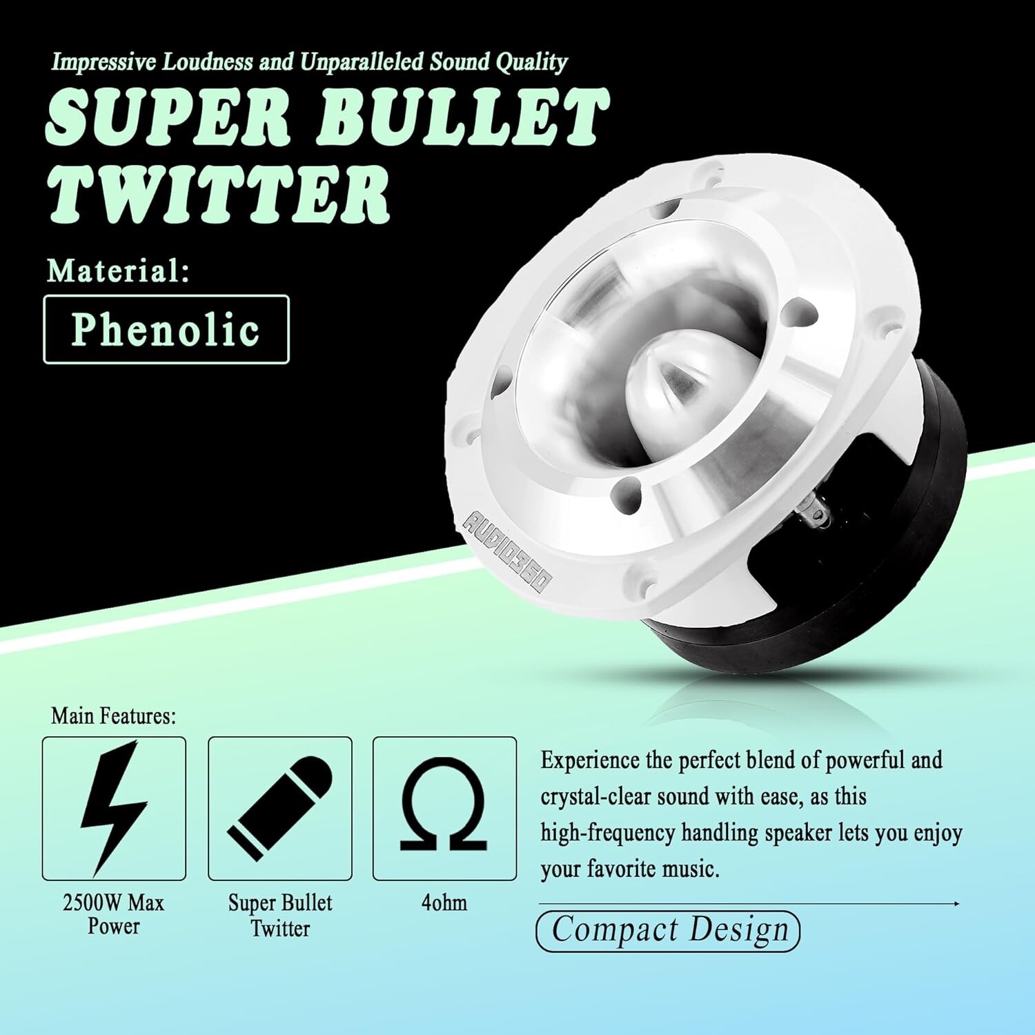 Audio360 Super Tweeter Speaker 4 Ohm 2500W Max 107dB Phenolic Diaphragm CCAW
