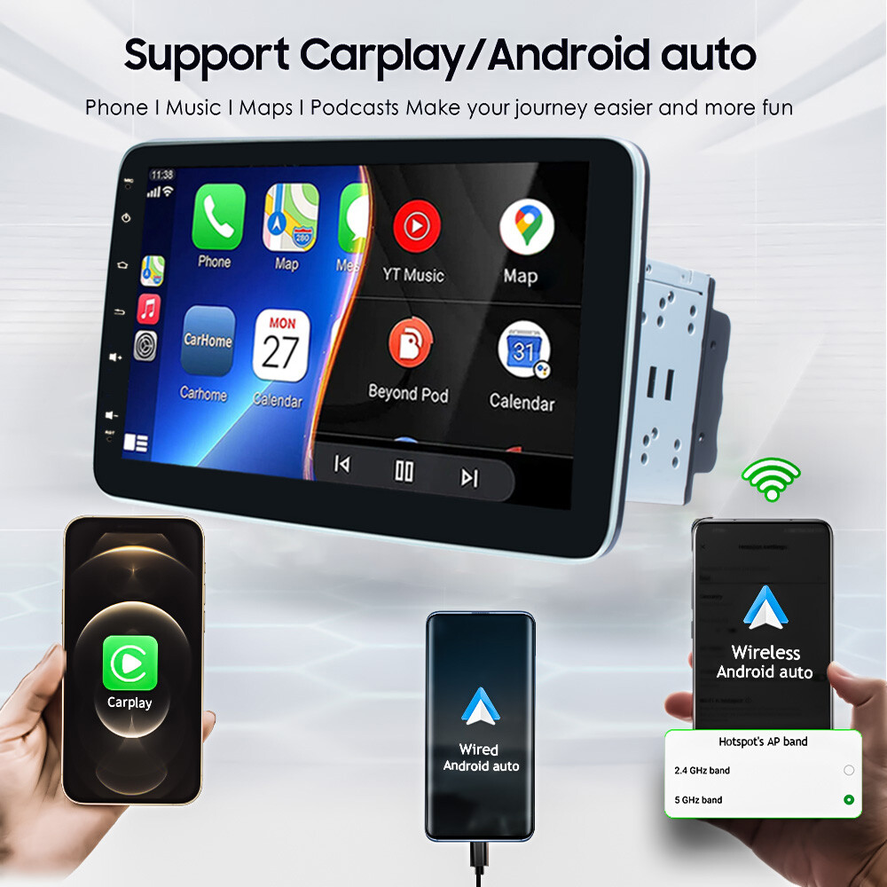Android 13 Double 2DIN 10” Rotatable Car Stereo Radio Carplay GPS Wifi USB RDS