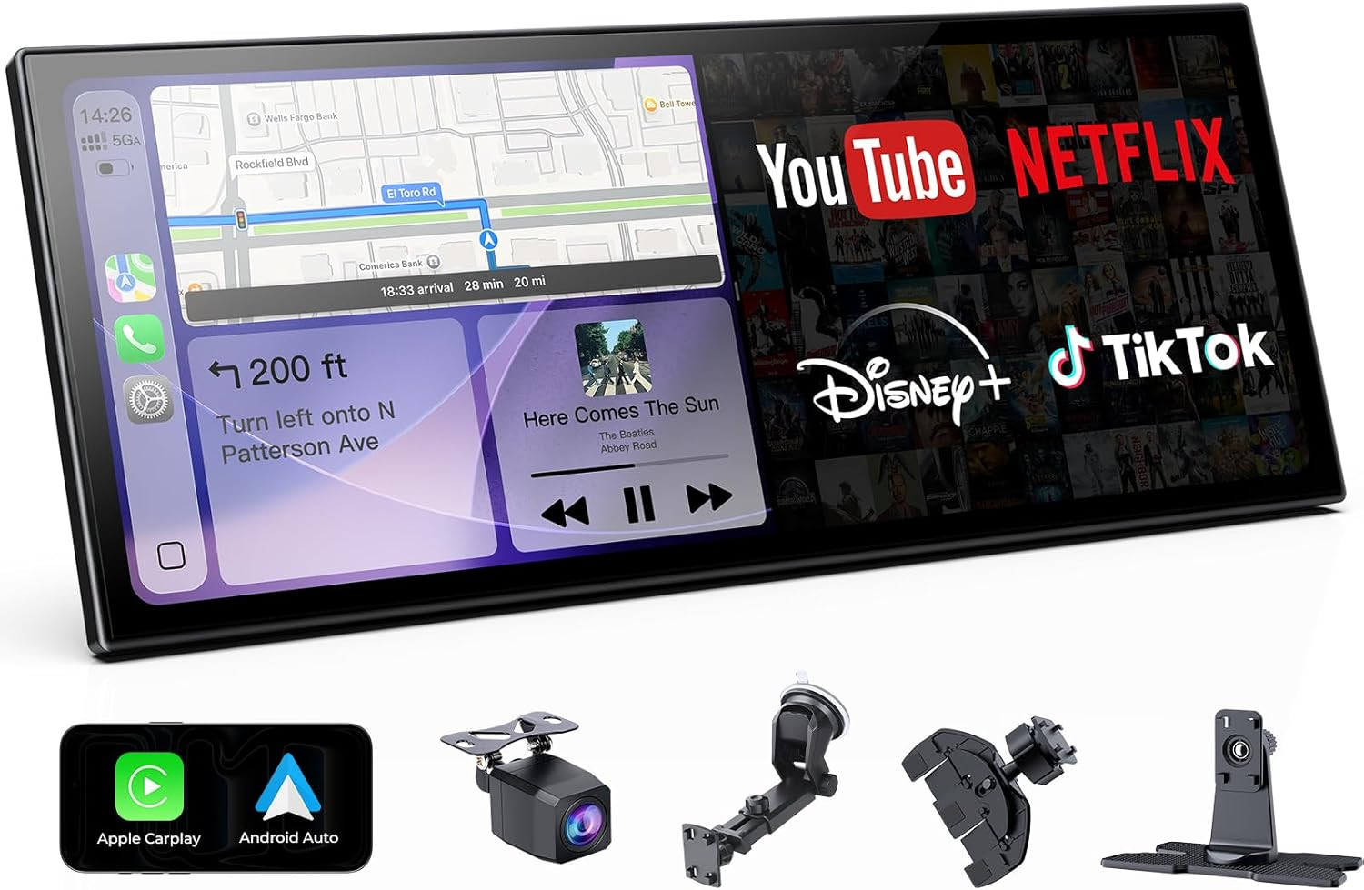 11.26″ Carplay Screen for Car, Built-In N-Etflix/Youtube/Tiktok, Car Stereo for