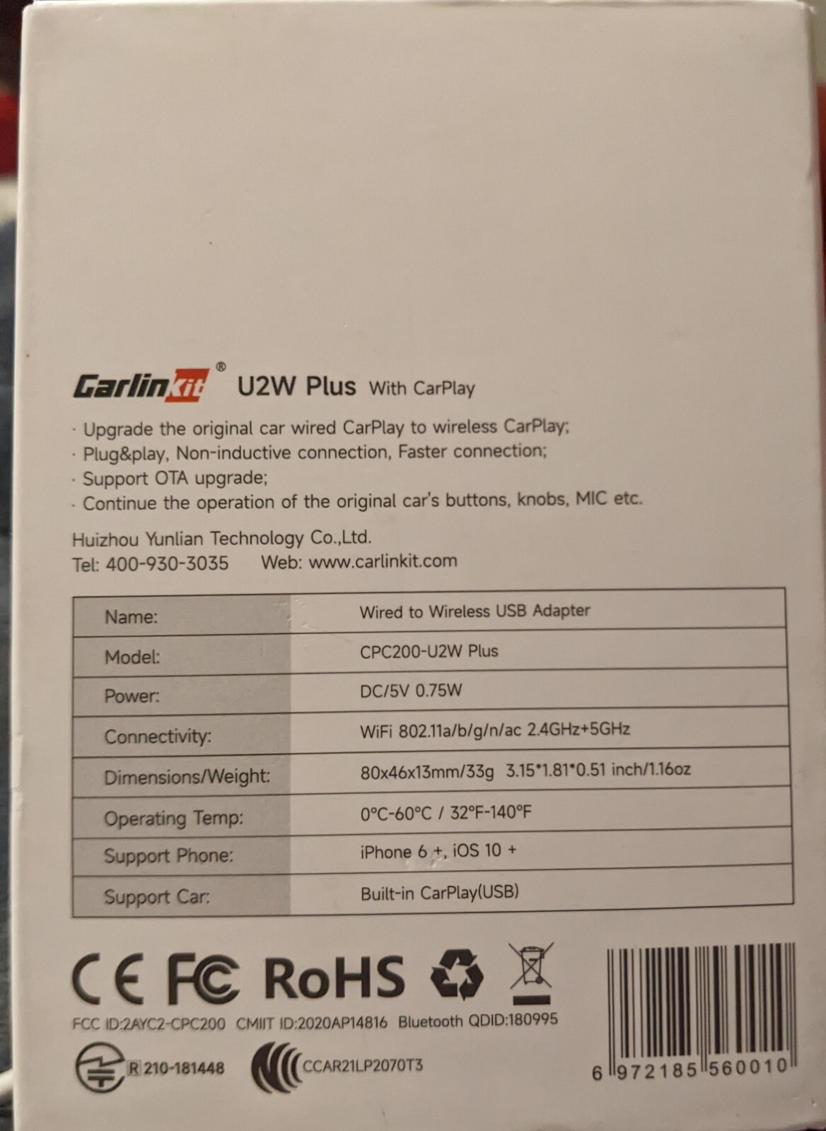 Carlin Kit CPC200-U2W Plus Black Wired CarPlay to Wireless CarPlay