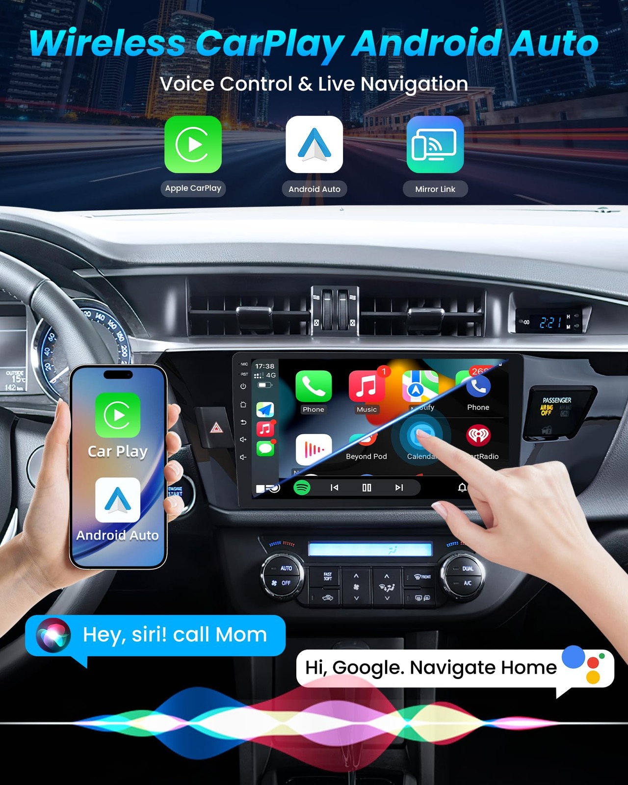 9″ Touchscreen Wireless Carplay Android Auto Stereo for 2014-2016 Toyota Corolla