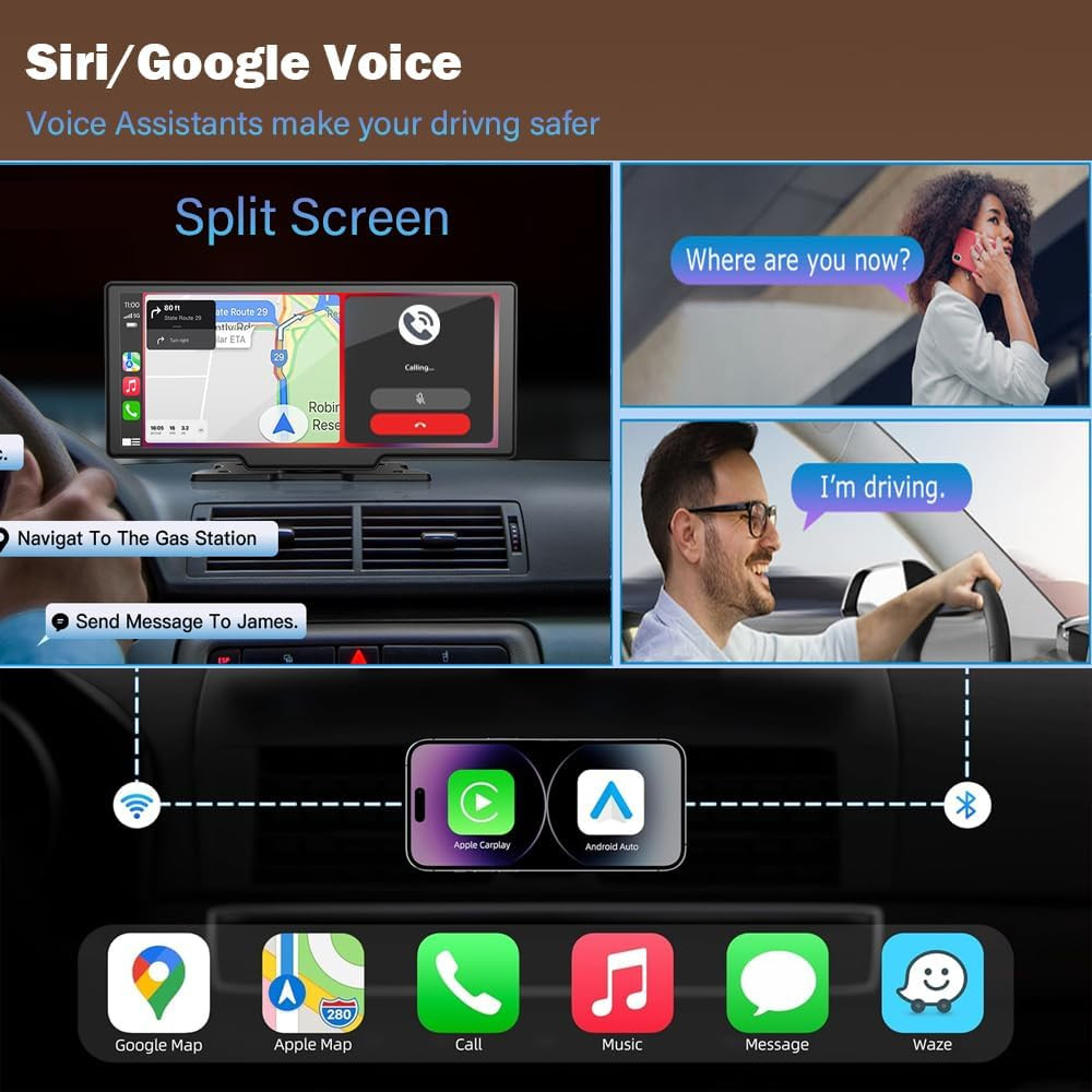Wireless Carplay Screen for Car 10.26″ 4K 360 Rotation Dash Cam Carplay&Android